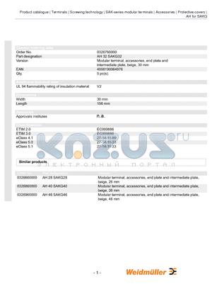 0326760000 datasheet - Modular terminal, accessories, end plate and intermediate plate, beige, 30 mm