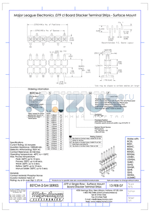 BSTCM-2-SM datasheet - .079 cl Single Row - Surface Mount Board Stacker Terminal Strips