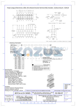 BSTCM-6-DV datasheet - .050*.100 cl Dual Row - Surface Mount - Vertical Board Stacker Terminal Strip Headers
