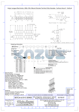 BSTCM-6-SS datasheet - .050 cl Single Row - Surface Mount -Vertical Board Stacker Terminal Strip Headers