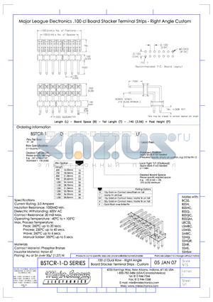 BSTCR-1-D datasheet - .100 cl Dual Row - Right Angle Board Stacker Terminal Strips - Custom