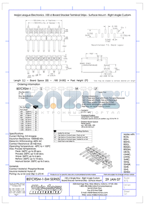 BSTCRSM-1-SM datasheet - .100cl Single Row - Right Angle Custom Board Stacker Terminal Strip - Surface Mount