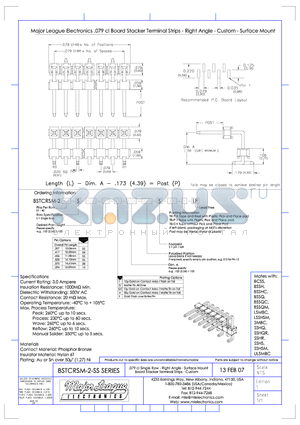 BSTCRSM-2-SS datasheet - .079 cl Signle Row - Right Angle - Surface Mount Board Stacker Terminal Strips - Custom