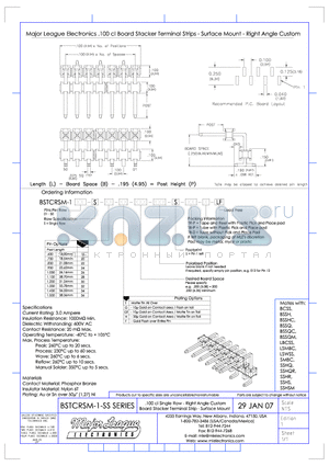 BSTCRSM-1-SS datasheet - .100 cl Singe Row - Right Angle Custom Board Stacker Terminal Strip - Surface Mount