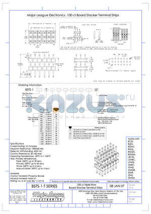 BSTS-1-T datasheet - .100 cl Triple Row Board Stacker Terminal Strips