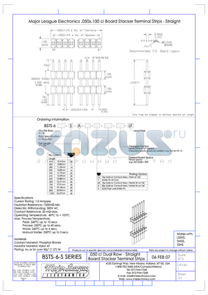 BSTS-6-S datasheet - .050 cl Dual Row - Straight Board Stacker Terminal Strips