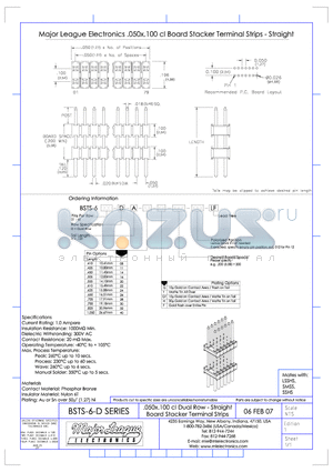 BSTS-6-D datasheet - .050*.100 cl Dual Row - Straight Board Stacker Terminal Strips