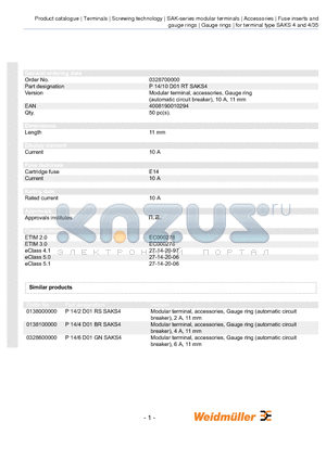 0328700000 datasheet - Modular terminal, accessories, Gauge ring (automatic circuit breaker), 10 A, 11 mm