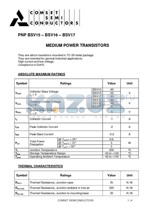 BSV16 datasheet - MEDIUM POWER TRANSISTORS