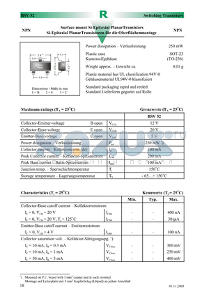 BSV52 datasheet - Surface mount Si-Epitaxial PlanarTransistors