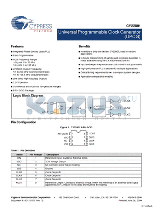 CY22801 datasheet - Universal Programmable Clock Generator (UPCG)