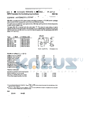 BSV65 datasheet - NPN TRANSISTOR FOR SWITCHING APPLICATIONS