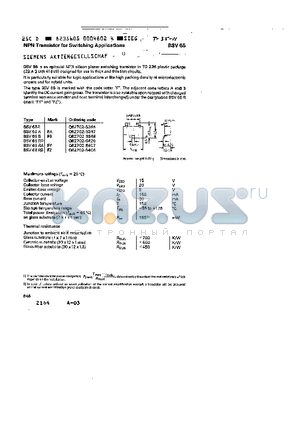 BSV65A datasheet - NPN TRANSISTOR FOR SWITCHING APPLICATIONS
