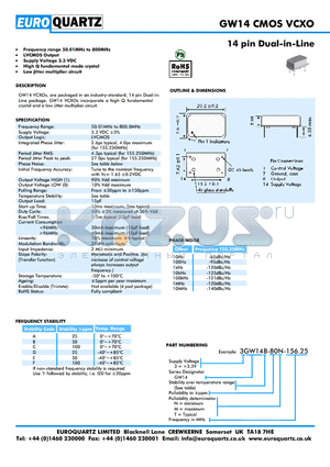 3GW14A-80M-156.25 datasheet - 14 pin Dual-in-Line