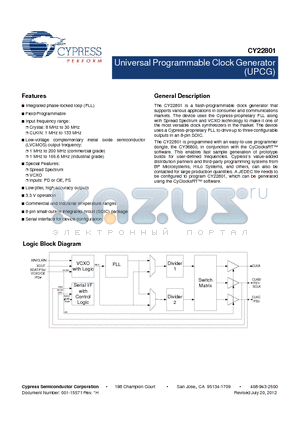 CY22801_12 datasheet - Universal Programmable Clock Generator (UPCG)