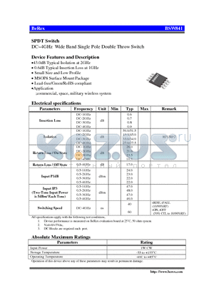 BSW841 datasheet - DC~4GHz Wide Band Single Pole Double Throw Switch