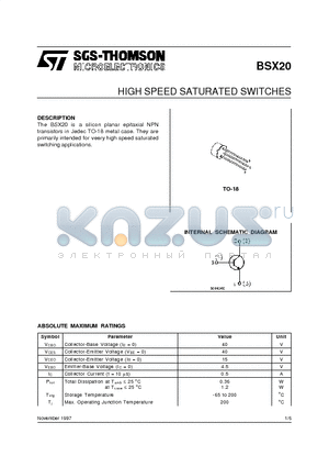 BSX20 datasheet - HIGH SPEED SATURATED SWITCHES
