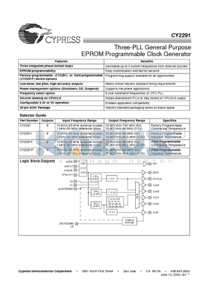 CY2291 datasheet - Three-PLL General Purpose EPROM Programmable Clock Generator