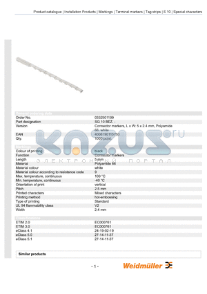 0332501199 datasheet - Connector markers, L x W: 5 x 2.4 mm, Polyamide 66, white