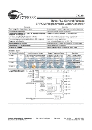 CY2291F datasheet - Three-PLL General Purpose EPROM Programmable Clock Generator