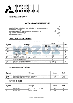 BSX62 datasheet - SWITCHING TRANSISTORS