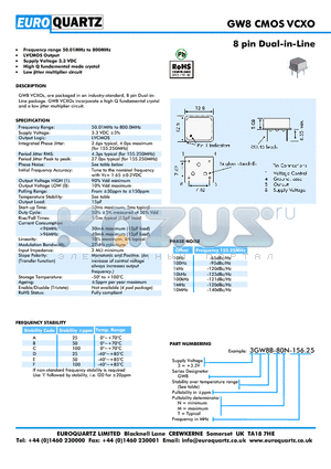 3GW8C-80M-156.25 datasheet - 8 pin Dual-in-Line