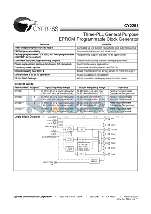 CY2291SI-XXX datasheet - Three-PLL General Purpose EPROM Programmable Clock Generator