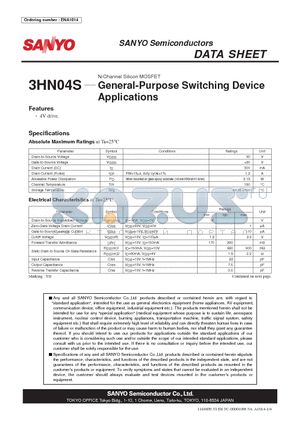 3HN04S datasheet - N-Channel Silicon MOSFET General-Purpose Switching Device Applications