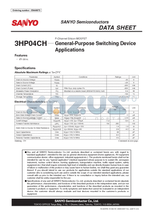 3HP04CH datasheet - P-Channel Silicon MOSFET General-Purpose Switching Device Applications