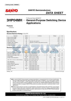 3HP04MH datasheet - P-Channel Silicon MOSFET General-Purpose Switching Device Applications