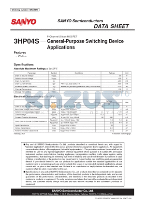 3HP04S datasheet - P-Channel Silicon MOSFET General-Purpose Switching Device Applications