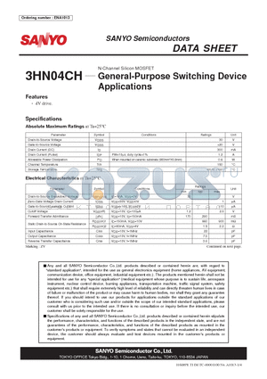 3HN04CH datasheet - N-Channel Silicon MOSFET General-Purpose Switching Device Applications