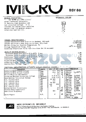 BSY88 datasheet - NPN SILICON PLANAR EPITAXIAL TRANSISTOR