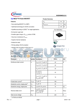 BSZ050N03LSG datasheet - OptiMOS3 Power-MOSFET