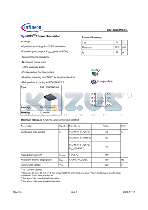 BSZ123N08NS3G datasheet - OptiMOS3 Power-Transistor