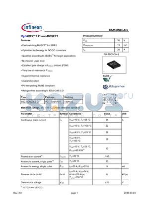 BSZ130N03LSG datasheet - OptiMOS3 Power-MOSFET