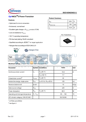 BSZ16DN25NS3G datasheet - OptiMOSTM3 Power-Transistor