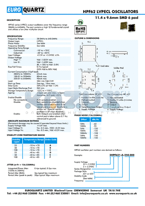 3HPF621-B-250.000 datasheet - 11.4 x 9.6mm SMD 6 pad