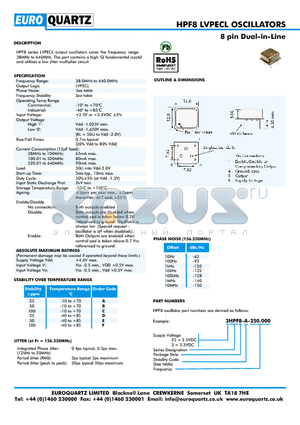 3HPF8-B-250.000 datasheet - 8 pin Dual-in-Line