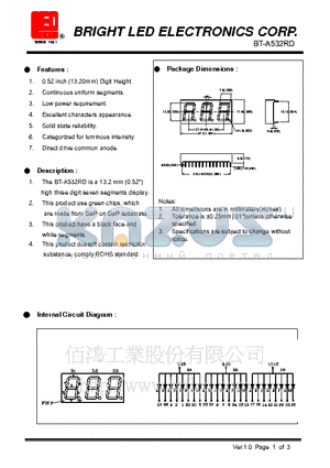 BT-A532RD datasheet - 13.2mm(0.52) high single digit segments display