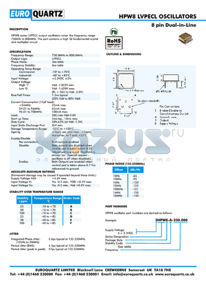 3HPW8-C-250.000 datasheet - 8 pin Dual-in-Line