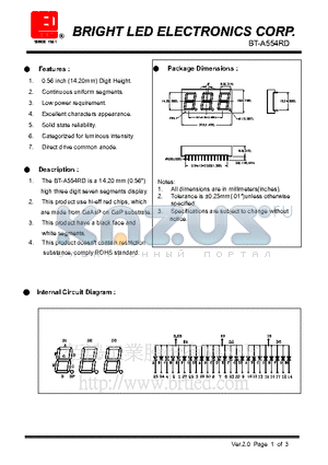 BT-A554RD datasheet - 14.20mm(0.56) high three digit seven segments display