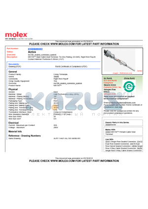 0340800003 datasheet - MX150 Male Cable Seal Terminal