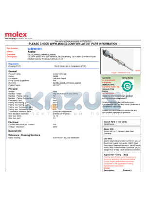 0340801001 datasheet - MX150 Male Cable Seal Terminal