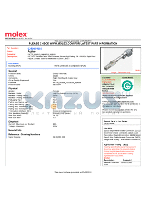 0340814001 datasheet - MX150 Female Cable Seal Terminal, Silver (Ag) Plating, 14-16 AWG, Right ReelPayoff, Contact Material Thickness 0.30mm (.012