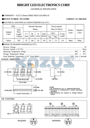 BT-C533RD datasheet - 0.52(13.20MM)THREE DIGIT LED DISPLAY