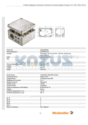 0342300000 datasheet - Housings, 72 mm, 82 mm, 130 mm, Aluminium alloy (AlSi12)