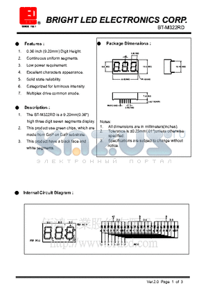 BT-M322RD datasheet - 9.20mm(0.36) high three digit seven segments display