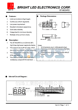 BT-M324RD datasheet - 9.20mm(0.36) high three digit seven segments display