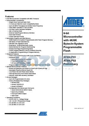 AT89LP52 datasheet - 8-bit Microcontroller with 4K/8K Bytes In-System Programmable Flash